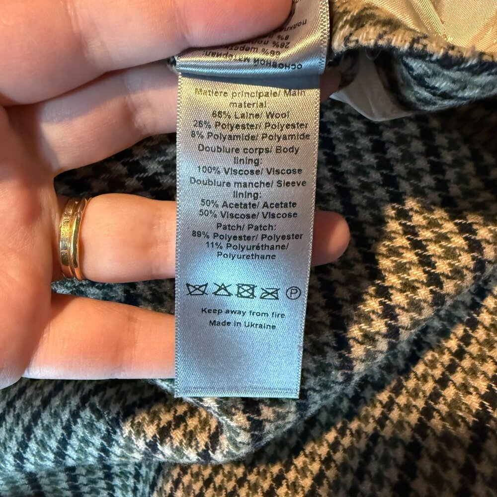 Zadig & Voltaire Women 42 Visit Car Patch Blazer Wool Blend Brown Houndstooth - Picture 5 of 9